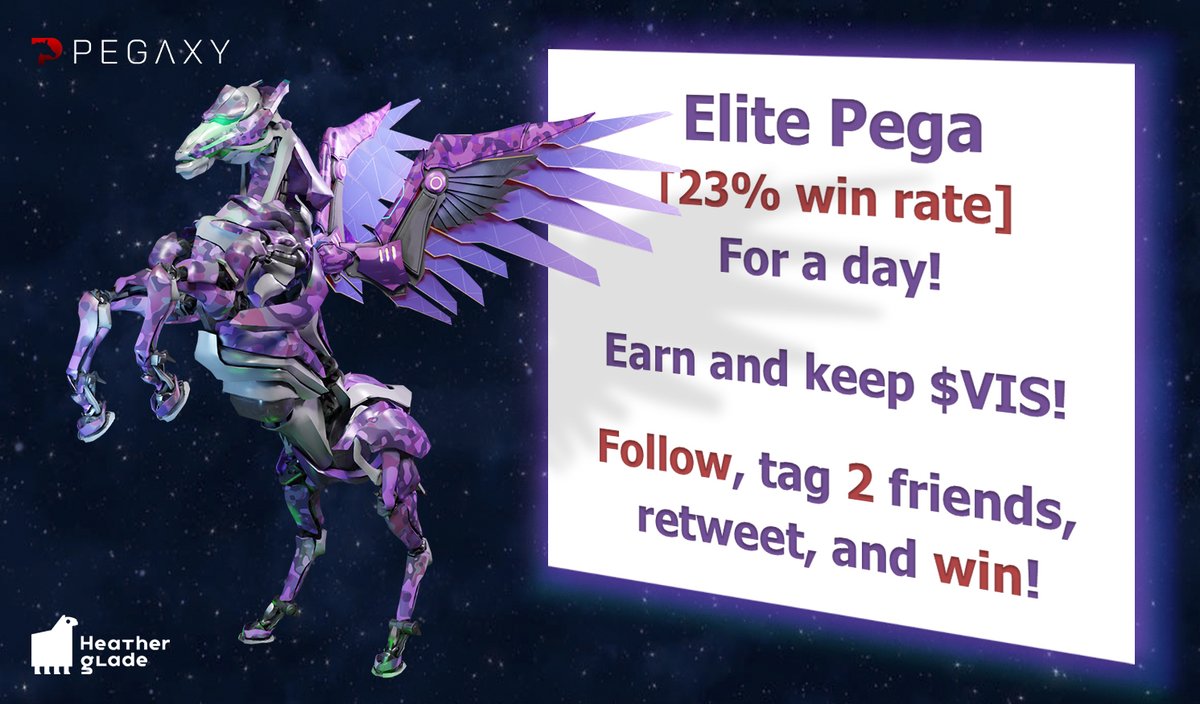 ✨ NEW ROUND! ✨
 
Tomorrow, this Elite 23% win rate #Pegaxy will be given to one RANDOM subscriber for a day! 
 
Rules:
✅ Subscribe
✅ Retweet this tweet &amp; tag 2 friends

Good luck!🍀