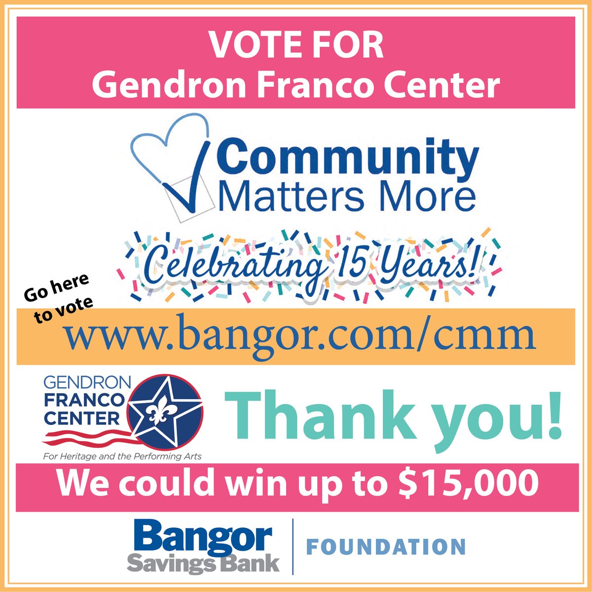 FrancoCenterME's tweet photo. Vote for Gendron Franco Center as a write-in at  https://t.co/jAYzNQO3N3 • the instructions are easy. Select Other to write in Gendron Franco Center. We could do so much with the top prize but any amount will help us fill your social calendar with fabulous events! #CMM2022 https://t.co/kZnINWzrLW