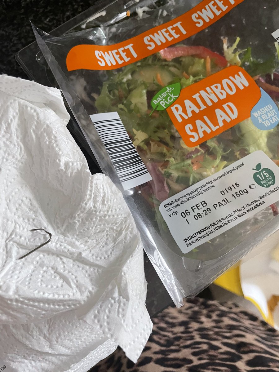sherrine88's tweet photo. @AldiUK I ‘was’ enjoying my lunch but  I can’t say I enjoyed biting down on whatever this metal shard is?! https://t.co/8eMtSifMEs