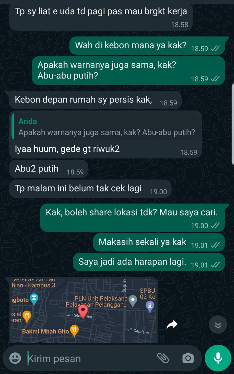 Guys, ya allah. Bantu do'a semoga yang dilihat kakak ini beneran bubu, ya 😭🙏

Lokasinya lumayan jauh dari rumah, tapi masih dlm satu kelurahan. Ya allahh semoga bener ini bubu dan malam ini ketemu 😭😭🙏🙏