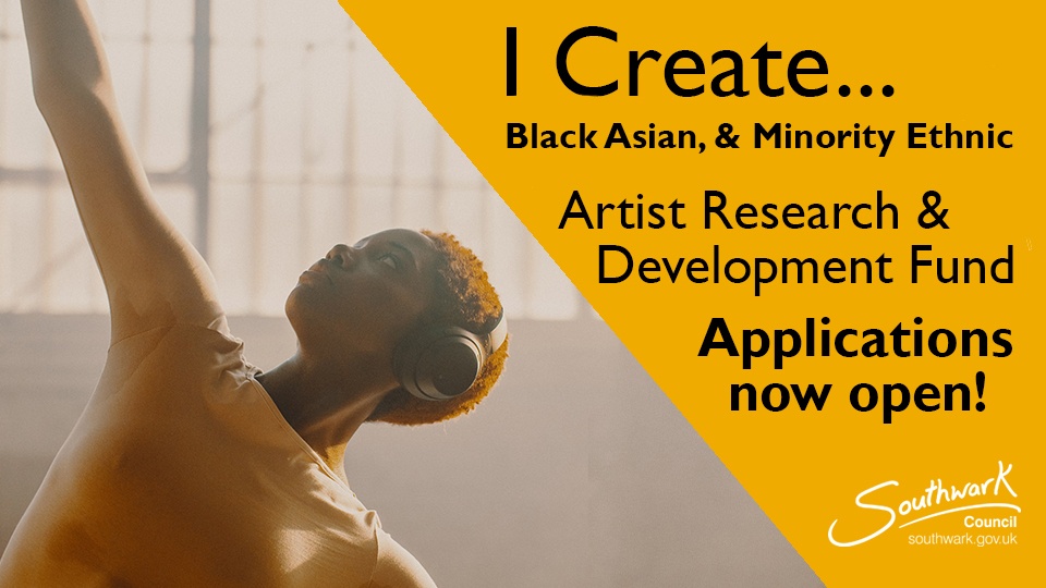 Just a few days left!
Apply now for the I Create… artist grants
Develop your creative idea with mentoring support from <a href="/BoldTendencies/">Bold Tendencies</a> <a href="/DulwichGallery/">Dulwich Picture Gallery</a> <a href="/csbschool/">Central School of Ballet</a> <a href="/FilmVidUmbrella/">FVU</a> <a href="/philharmonia/">Philharmonia Orchestra</a> <a href="/TheatrePeckham/">Theatre Peckham</a> or <a href="/Tate/">Tate</a>
Deadline: Monday, 9am
Full details: orlo.uk/KAjzG