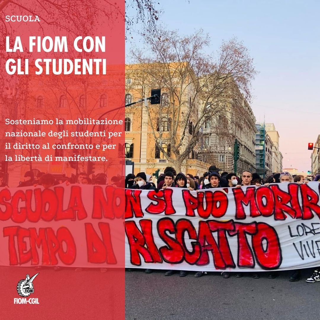 🔴⚙️ #SCUOLA
LA #FIOM CON GLI STUDENTI
Sosteniamo la mobilitazione nazionale degli studenti, in programma per domani venerdì #4febbraio, per il diritto al confronto e per la libertà di manifestare.