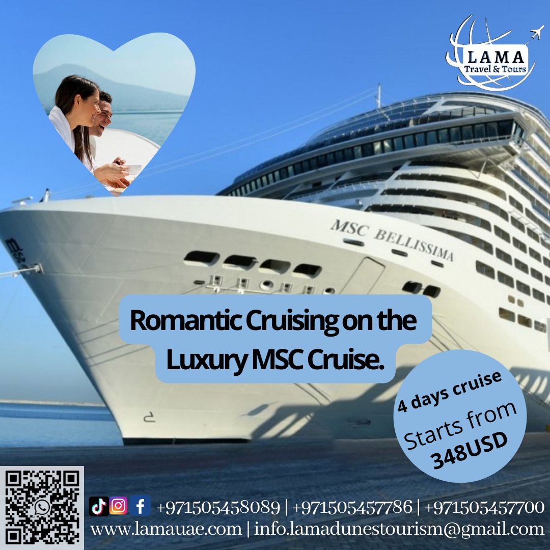 You can now book from Lama Tours for a romantic cruise in MSC Cruise for 4 days from Dubai and Abu Dhabi! Indulge in this luxurious journey with an MSC Cruise.
#dubaicruise #dubai #dubailife #dubaitour #dubaitourist #dubaitourism #dubaiyachts #yachtdubai #dubaiboat #dubainight