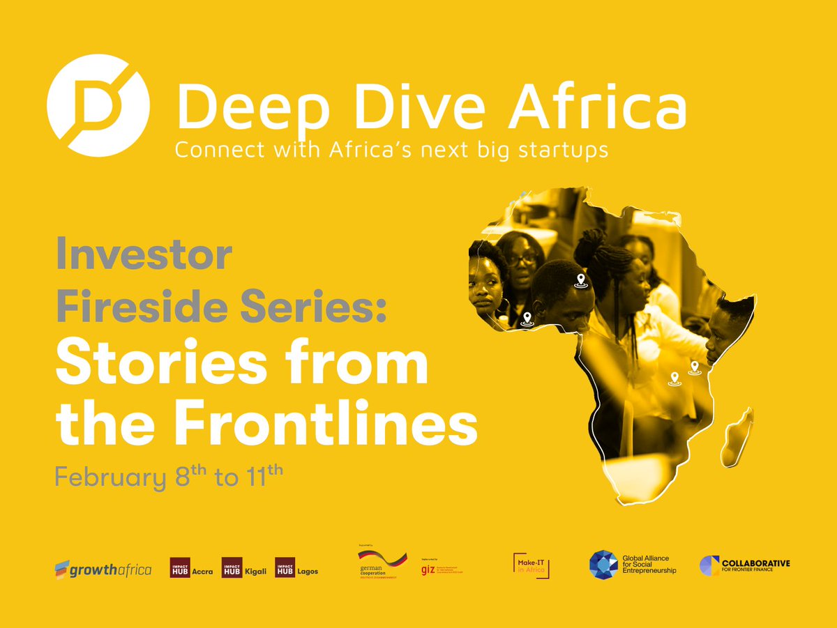 Impact Hub Kigali (@impacthubkigali) on Twitter photo 📢Join us for <a href="/DeepDiveAfrica/">DeepDiveAfrica</a>’s Investor Fireside Series to hear stories from the frontlines of Investing in #Kigali, #Accra, #Lagos, and #Nairobi from Feb 8th to the 11th 2022. Join the conversation in📍Kigali on Wed, Feb 9th from 5pm CAT. Register here: linktr.ee/DeepDiveAfrica 📢Join us for <a href="/DeepDiveAfrica/">DeepDiveAfrica</a>’s Investor Fireside Series to hear stories from the frontlines of Investing in #Kigali, #Accra, #Lagos, and #Nairobi from Feb 8th to the 11th 2022. Join the conversation in📍Kigali on Wed, Feb 9th from 5pm CAT. Register here: linktr.ee/DeepDiveAfrica