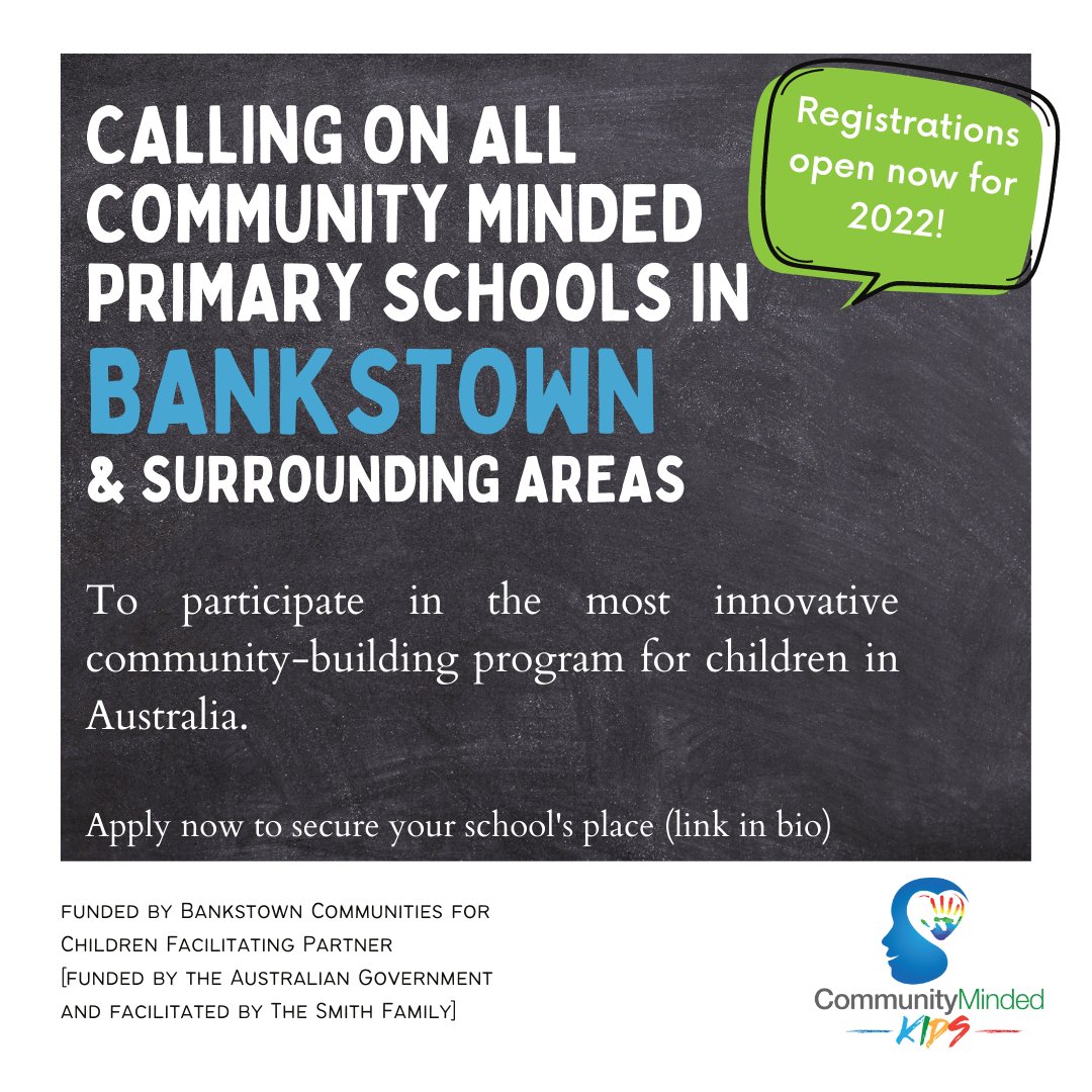 Is your school community minded?

Apply now to participate in our innovative community-building program, Community Minded Kids. 

Funded allocations are available!

#communitydevelopment #bankstown #education #teachers #schools #communityprogramforchildren #primary #metowe