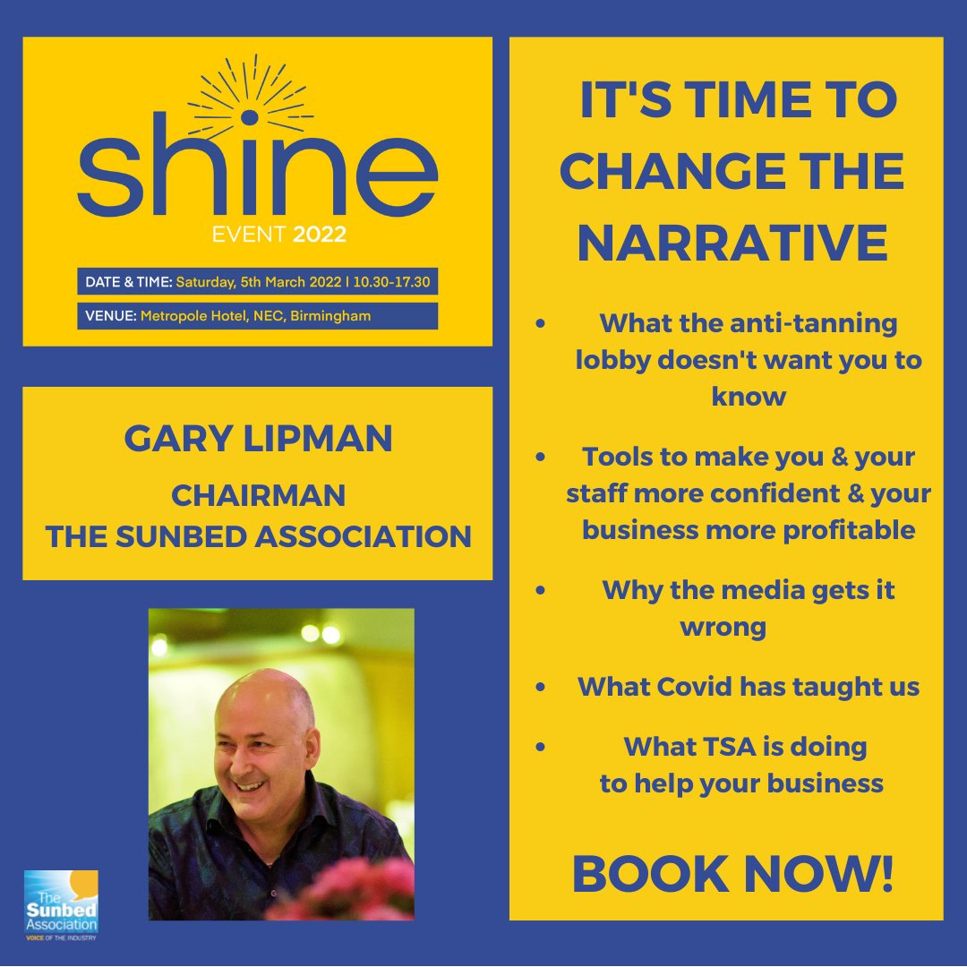 As professional tanning salon businesses, our industry is often under scrutiny and attack - usually disingenuously - so why is that and what can we do about it - well quite a lot actually - come to SHINE to find out more! eventbrite.co.uk/e/shine-2022-t…