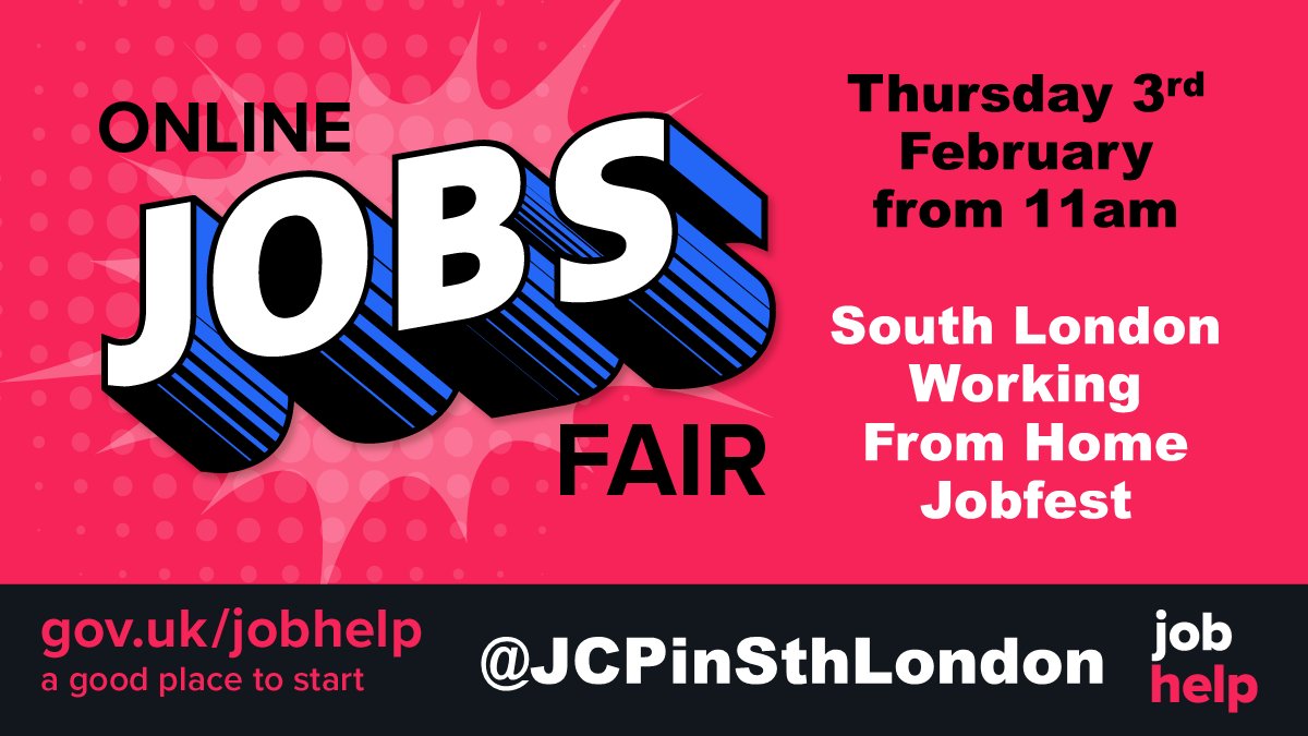 TODAY the South London Virtual Jobfest is focusing on #WorkFromHome Jobs
 
Join us at 11am when we shall list the best opportunities in South and Central London

#SouthLondonJobs #WFH Jobs