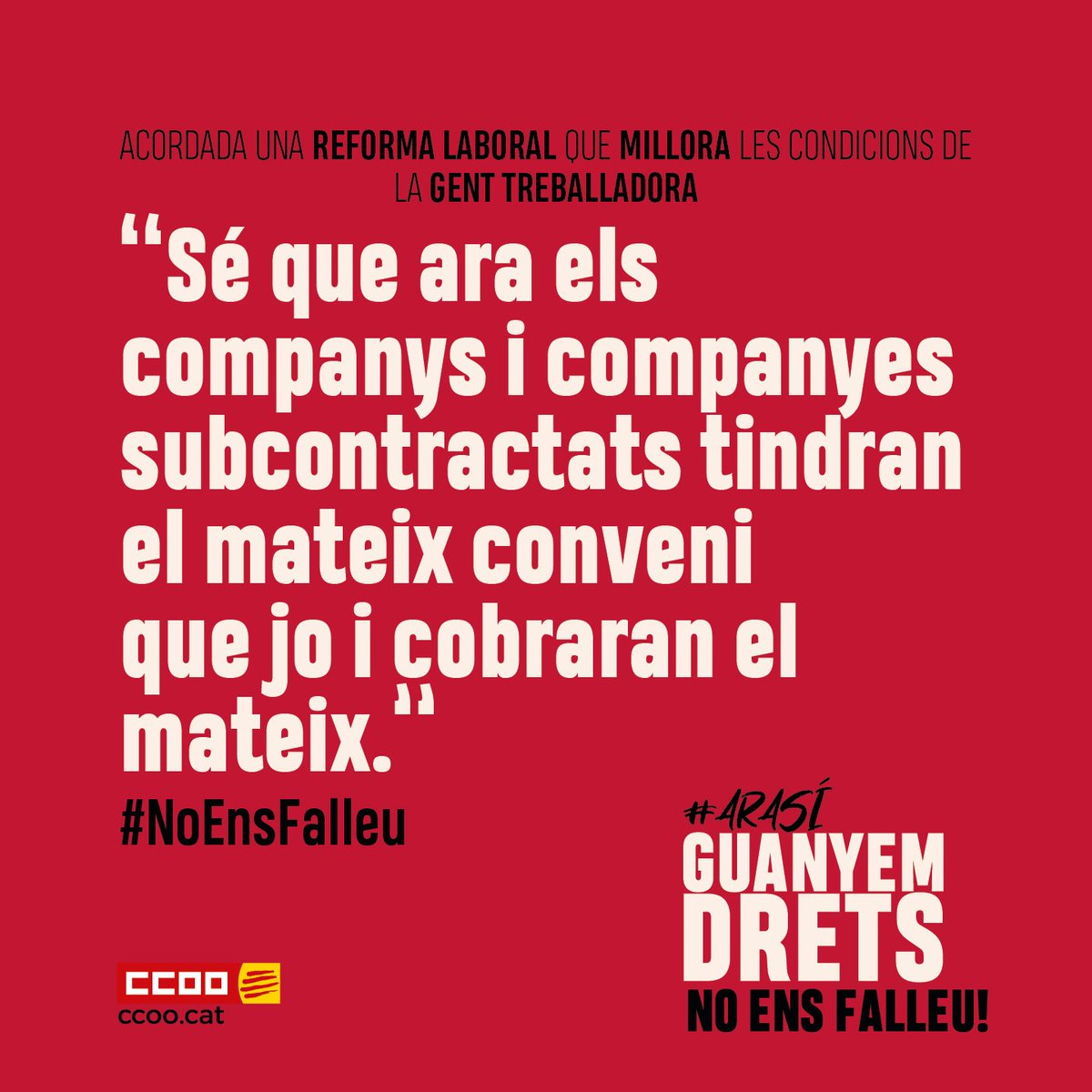 Helena (@_h3ll3n) on Twitter photo Con esta reforma ningún convenio de empresa podrá estar por debajo del sectorial y se recupera la ultraactividad indefinida
Ara sí: guanyem drets. No ens falleu✊🏻 ✊🏻✊🏻✊🏻
#arasí #noensfalleu #ReformaLaboral
#AhoraSí #NoNosFalléis
<a href="/ccoocatalunya/">CCOO de Catalunya</a> <a href="/CCOO/">COMISIONES OBRERAS</a> <a href="/FICCOOCat/">CCOO Indústria Catalunya</a>
@Tarragonaccoo Con esta reforma ningún convenio de empresa podrá estar por debajo del sectorial y se recupera la ultraactividad indefinida
Ara sí: guanyem drets. No ens falleu✊🏻 ✊🏻✊🏻✊🏻
#arasí #noensfalleu #ReformaLaboral
#AhoraSí #NoNosFalléis
<a href="/ccoocatalunya/">CCOO de Catalunya</a> <a href="/CCOO/">COMISIONES OBRERAS</a> <a href="/FICCOOCat/">CCOO Indústria Catalunya</a>
@Tarragonaccoo