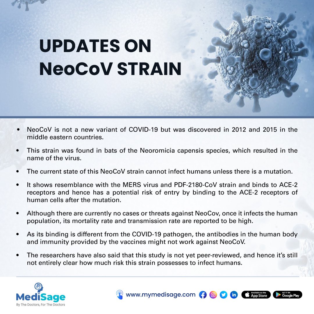 medisage's tweet photo. Updates on NeoCoV Strain 
Click here: https://t.co/rBc3343jrk https://t.co/9G5zfcPxLD