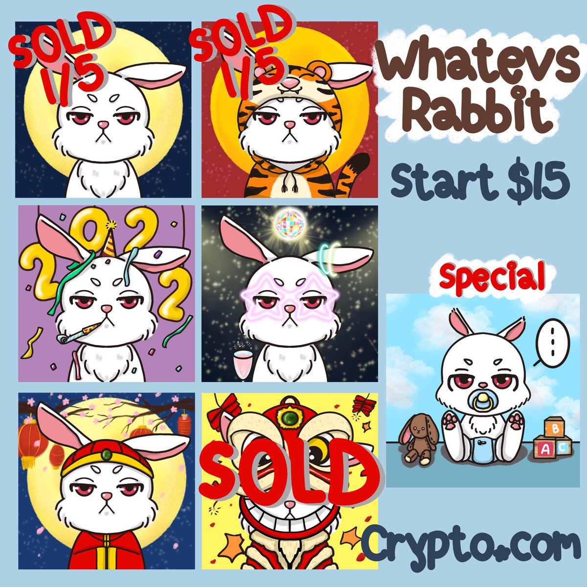 Whatevs Rabbit

The rabbit looks like he doesn’t care about anything in this world, but is ready to join in all events.
Check here : crypto.com/nft/collection…

Price start $15, 30% of the proceeds will be donated to breast cancer foundation in Thailand.
#nft #NFTCommunity #NFTthai