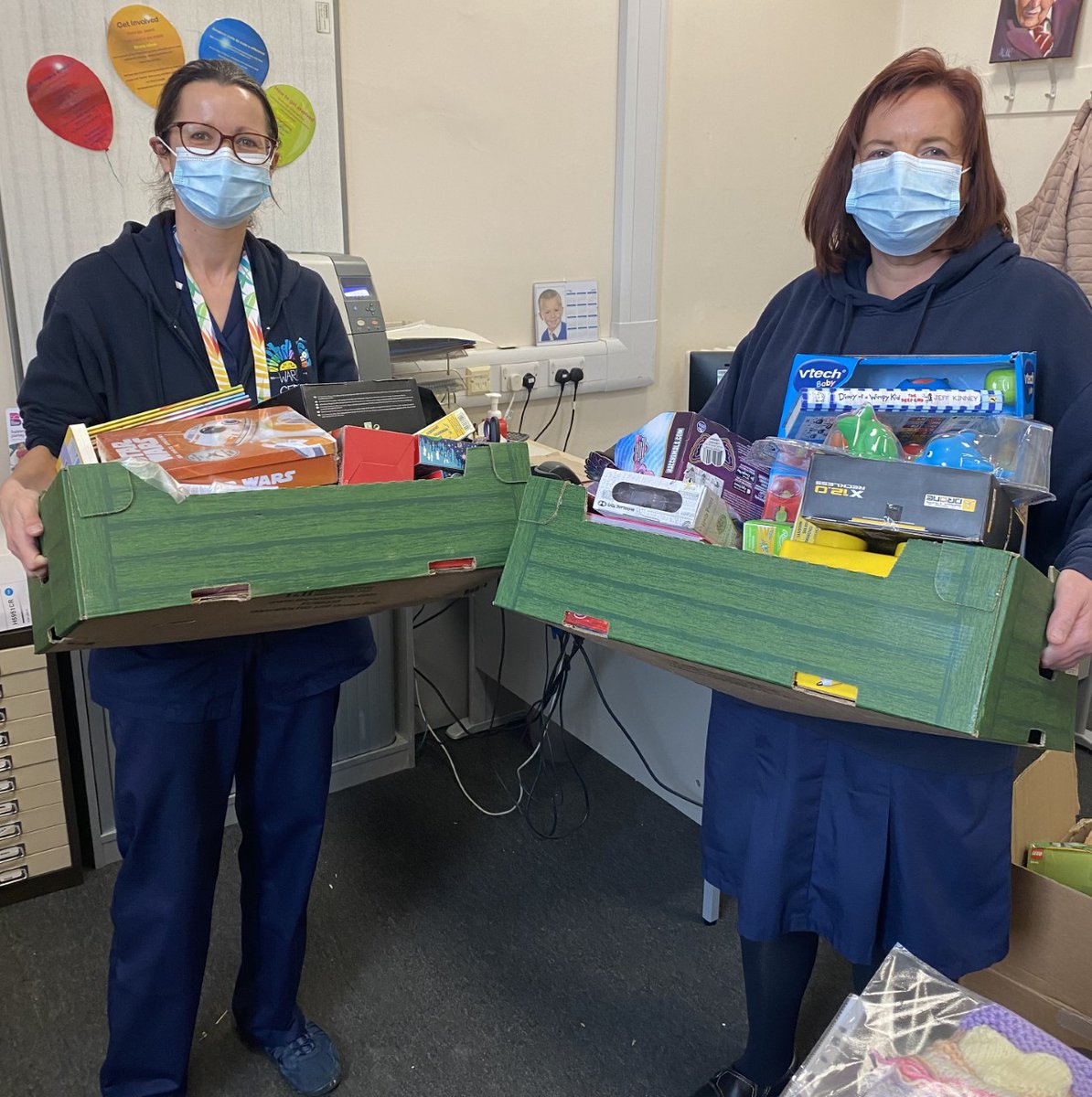 bayhospitals's tweet photo. Kerri Hurst &amp; Jo Morrison, Community Paediatric Nurses  at Ryelands Clinic called into @bayhospitals to collect toys for children with a range of conditions and needs #makinglifebetter 
@bayhospitals here to support @UHMBT and community teams. 💙🌈 https://t.co/fCBjPiyHOr