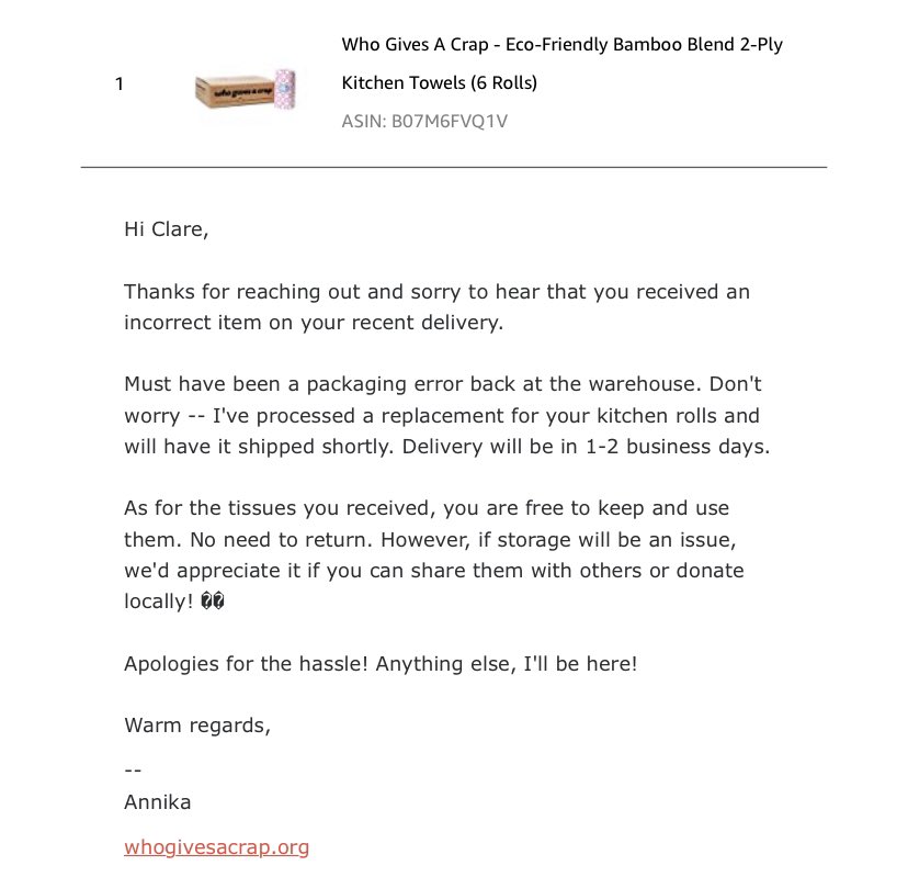 How to do customer service by <a href="/WhoGivesACrapTP/">Who Gives A Crap</a> 👇👇👏👏