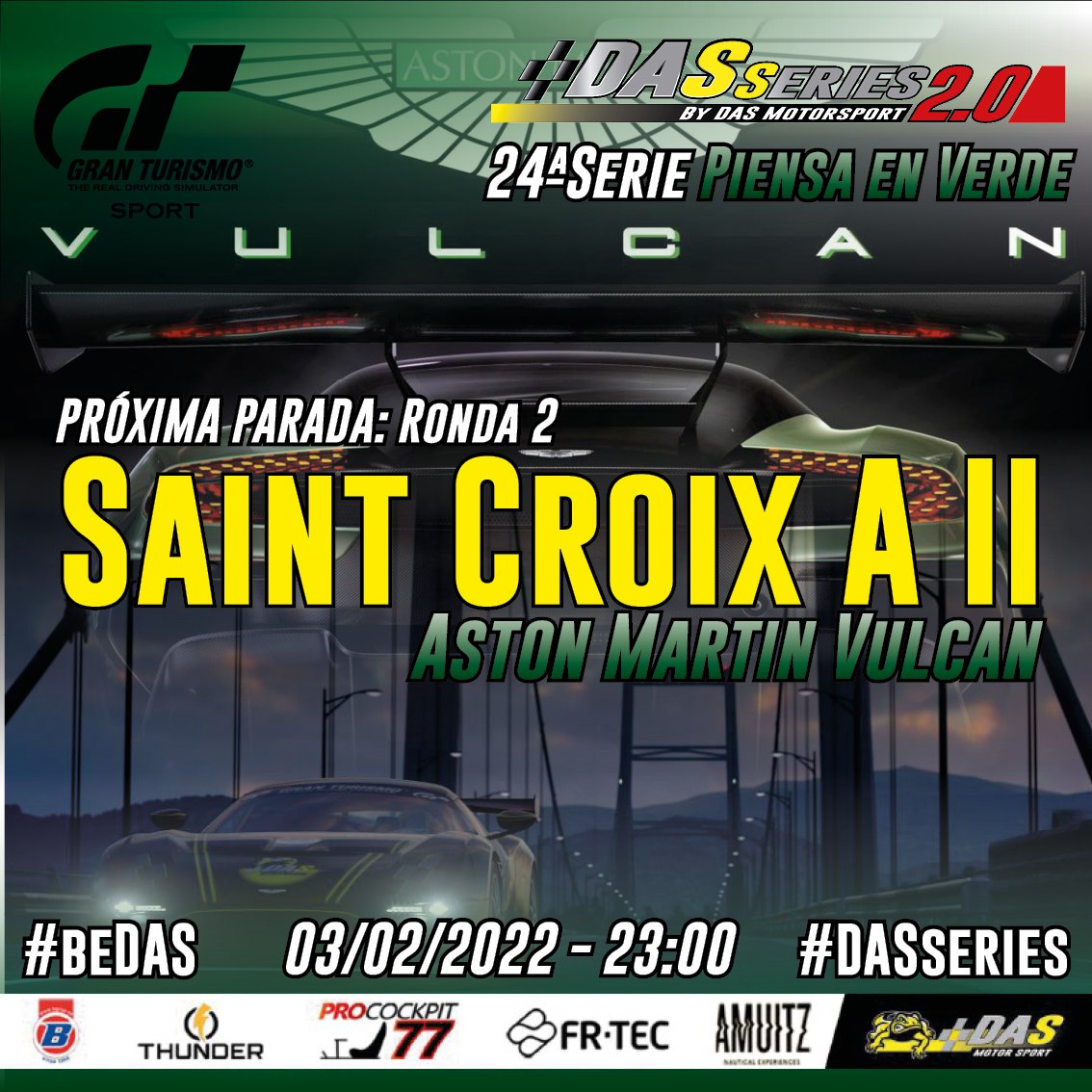 ¡Ya es Jueves!

La antesala del viernes, pero lo más importante, día de DAS Series. Hoy nos vamos a Francia con el Aston Martin

¿Nos acompañas?

🏆 | #DASseries
🏎 | @astonmartinlagonda Vulcan
👥 | +-150

#beDAS
#DASseries
#DASmotorsport
#acorrerenlaplay