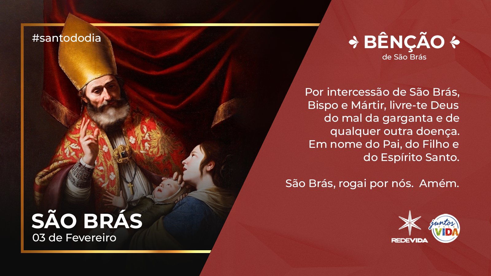 REDEVIDA on X: São Brás é um dos Santos mais populares da nossa Igreja.  Seus devotos recorrem à sua interseção para pedir a cura sobre os males da  garganta. Vamos rezar juntos