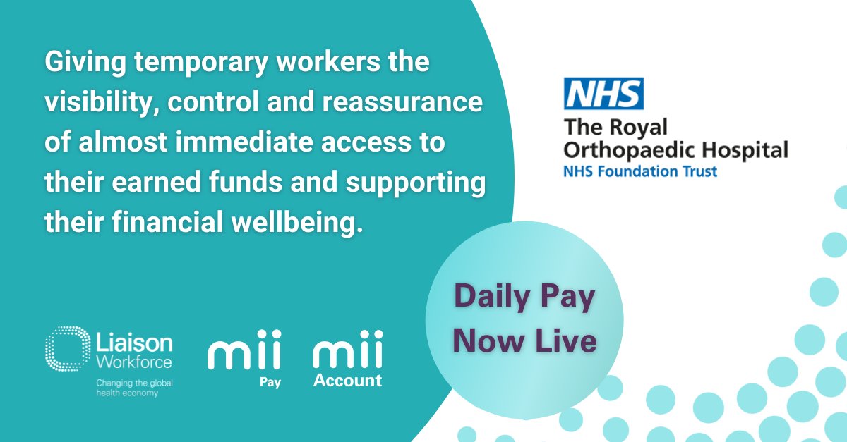 Liaison_Group's tweet photo. 📢We're excited to announce that we have recently gone live with Daily Pay at @ROHNHSFT

Now, temporary workers can request up to 40% of an authorised timesheet, for shifts worked via the #TempRE platform, to be paid into their accounts on the same day using the mii Account app! https://t.co/GeDuY6K1VD