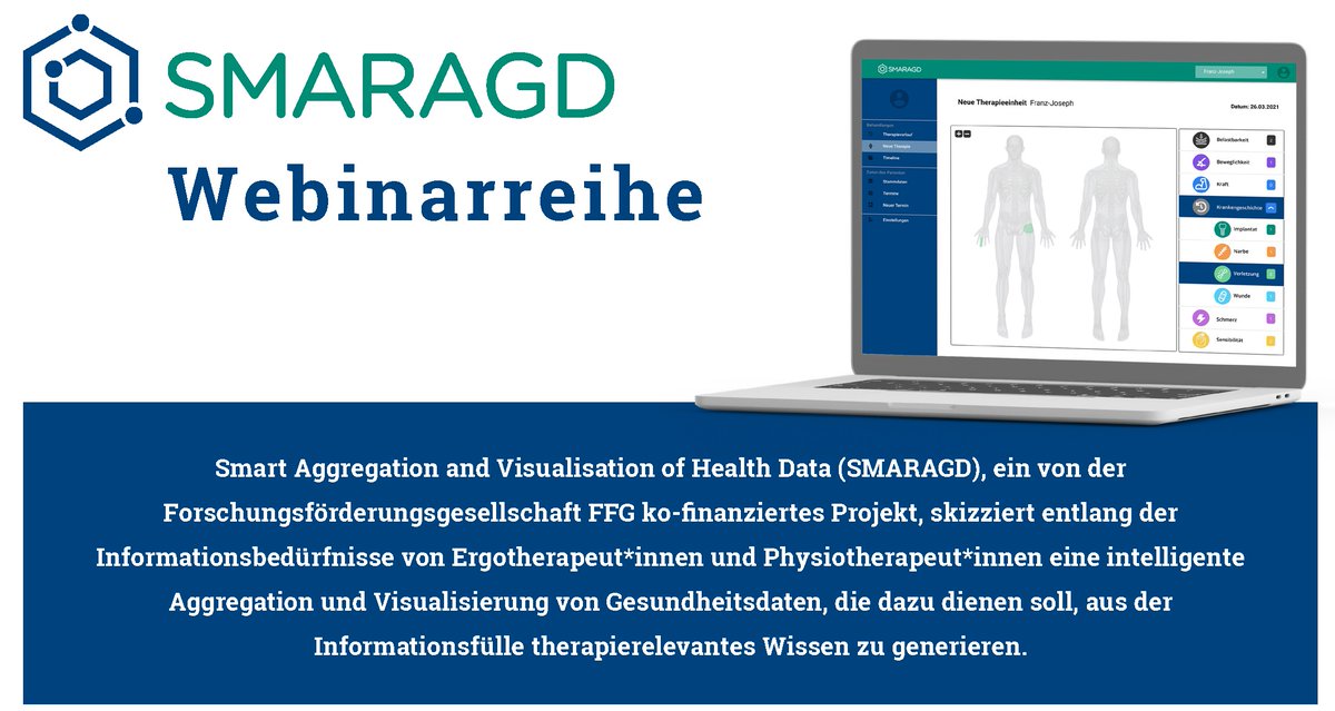 smaragd_projekt's tweet image. 📽️Our #webinars on smart aggregation and visualisation of #HealthData for #physiotherapists and #occuptational therapists are online! All webinars are in German. 
👉smaragdprojekt.at/webinarreihe/
