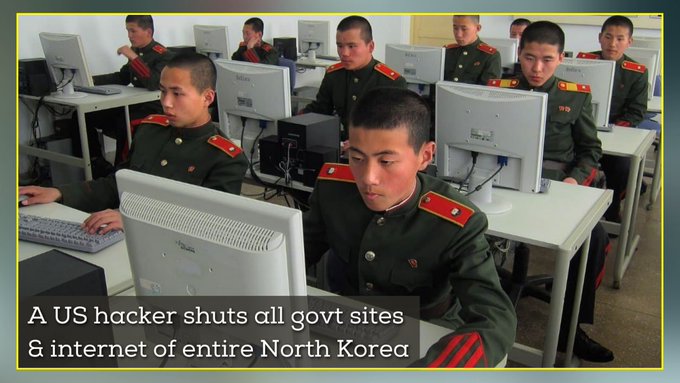A US hacker shuts all govt sites & internet of entire North Korea, reports Wired. He blamed lack of US response to North Korean cyberattacks for doing it individually. It raises questions over NK’s infamous Cyber Army & whether attacks are launched by China using NK as namesake