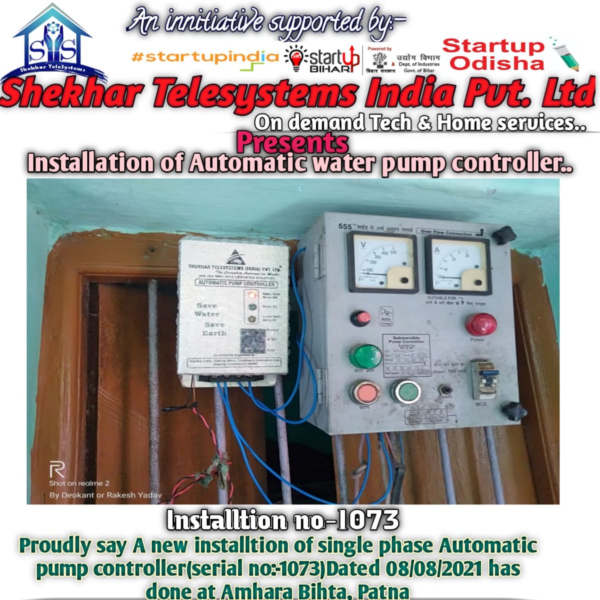 Shekhar_Tele's tweet photo. Here A New installation of Automatic pump controller has done at Amhara,Bihta  ,Patna,Dated 10/08/2021.... https://t.co/kNr92hfz2C
