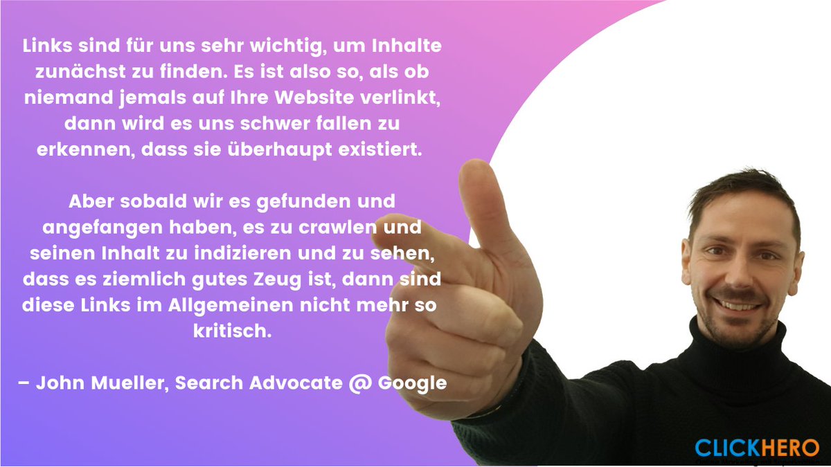 CLICKHEROS's tweet image. Ist das wirklich so??? Klar, es wird schon immer darüber gestritten, ob Links nun noch wirklich diese Bedeutung haben, und Google sagt es ja selber, das sie ohne Links eine Seite schwer finden oder indexieren können. 

Verlieren Links danach aber an Bedeutung für eine Webseite?