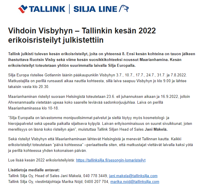 TallinnaTutuksi's tweet image. Mahtihomma @TallinkSilja ! Nyt ei muuta kuin varauskirjat täyteen ja purjeet pullolleen kesällä! 

Sieltä se Visby jo löytyy: fi.tallink.com/etsi-matka

#reissuun #visby #tallink #silja #tulisjokesä