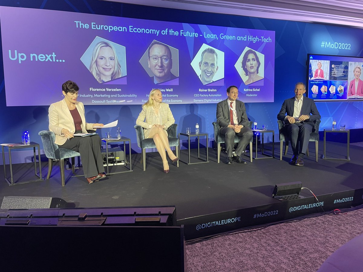So great to have a panel of real people! Now discussing the Economy  of the Future with industry leaders from 3DS and Siemens, as well as the 🇫🇷 Presidency. #MoD2022 

Our audience agrees - we are not harnessing digital enough for the green transition.

Thanks to <a href="/numeum_/">numeum</a> !