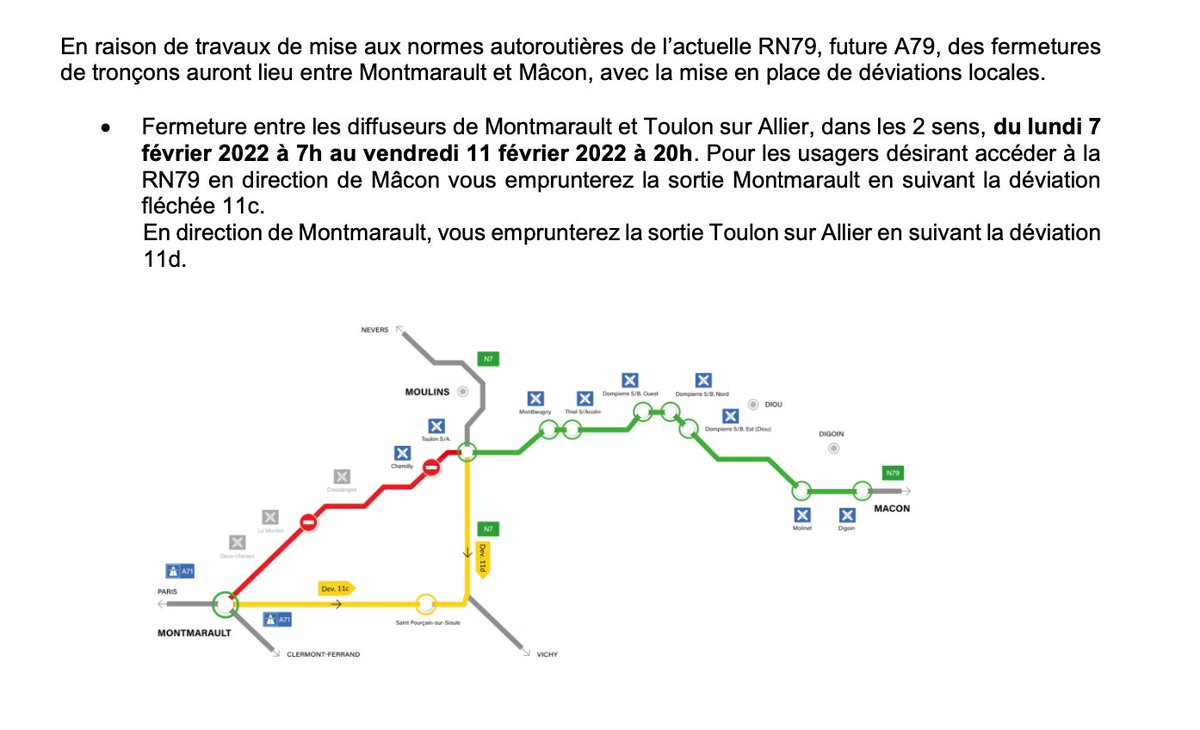 CAMoulins's tweet photo. #A79 #RN79
🚦Point sur les déviations à partir du lundi 7 février 🚧 https://t.co/65NjEJwkkl