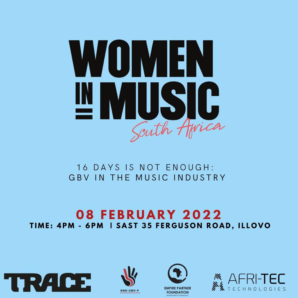 EndGBVF's tweet photo. Join Women in Music in association with Trace, End-GBV, Empire Partner Foundation and Afri-Tec Technologies as we tackle the plight in the South African music industry with a panelist comprising of survivors, activists and changemakers in the fight against GBV-F. https://t.co/6Ftgv3GTll