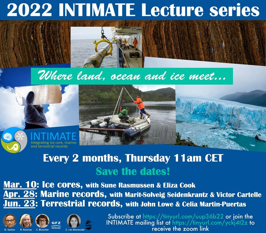 Announcing a new online lecture series about the INTIMATE realms! Starts March 10 with ice cores, register here: tinyurl.com/uup36b22