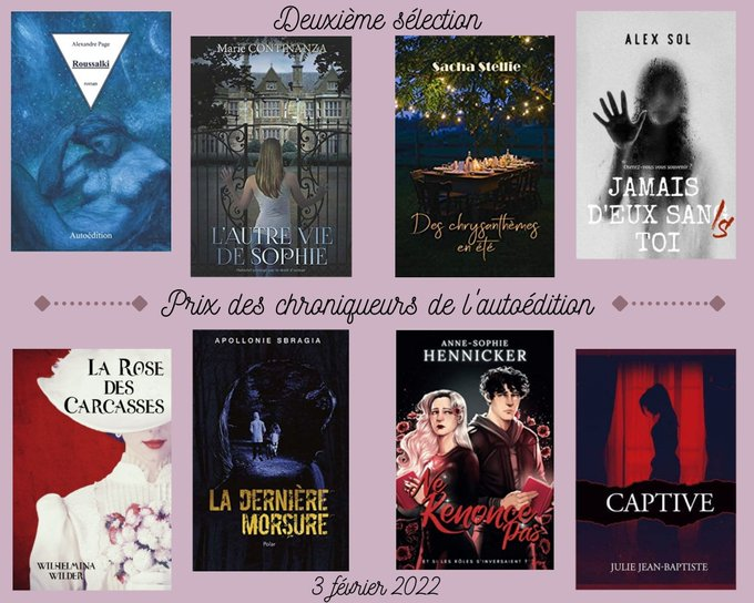 page_alexandre's tweet image. Annonce du jour. Mon roman Roussalki fait parti de la 2e sélection du prix des chroniqueurs de l'autoédition.  A noter que je sauve l'honneur masculin dans cette sélection très féminine ! Rendez-vous le 4 mars pour les 4 finalistes, et bravo tant aux sélectionnées qu'aux autres.