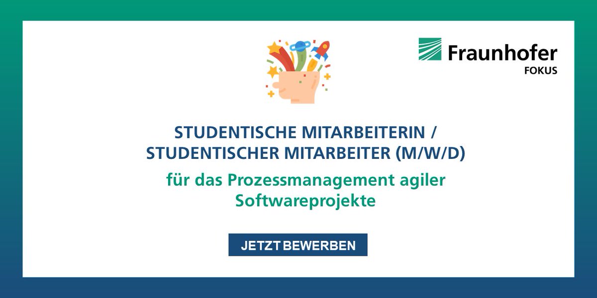 Ihr habt Interesse, mit unserem Team des Geschäftsbereichs #DigitalPublicServices an der Koordinierung, Betreuung und Entwicklung unseres agilen Entwicklungsprozesses mitzuarbeiten? Dann jetzt die Chance nutzen: ➡️ jobs.fraunhofer.de/job/Berlin-Stu… #Jobs #Informatik #Prozessmanagement