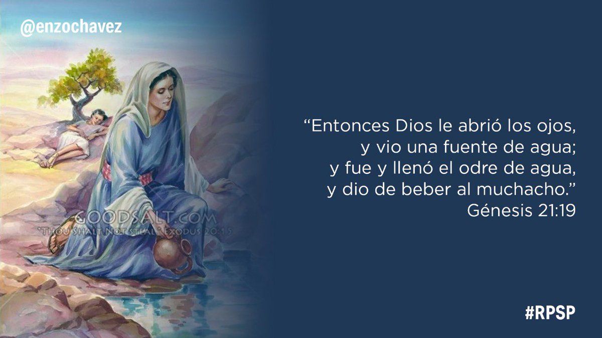 Génesis 21:19
Dios abrió los ojos a Agar porque estaba cegada por su dolor e impotencia, esto le impedía ver las provisiones divinas. Cuando las fuerzas llegan al límite, siempre hay una salida que Dios provee para salvar a sus hijos. Siga clamando no se desanime. 
#rpsp 
#YoVoy