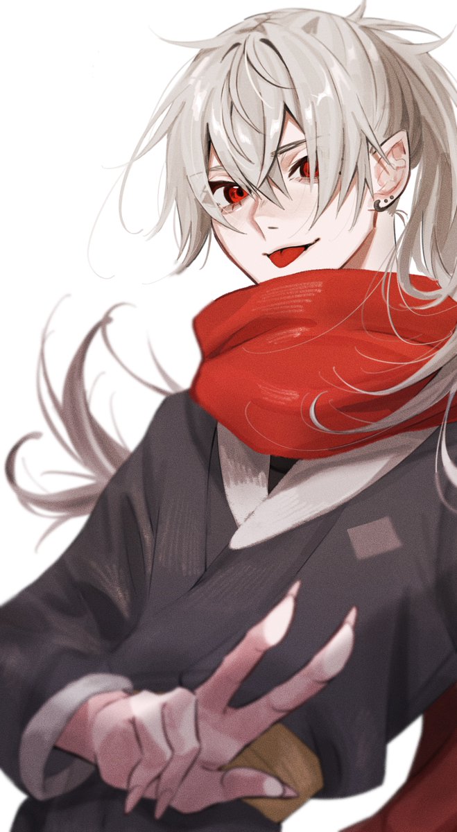 kuzuha (nijisanji) red eyes solo tongue red scarf 1boy male focus scarf  illustration images