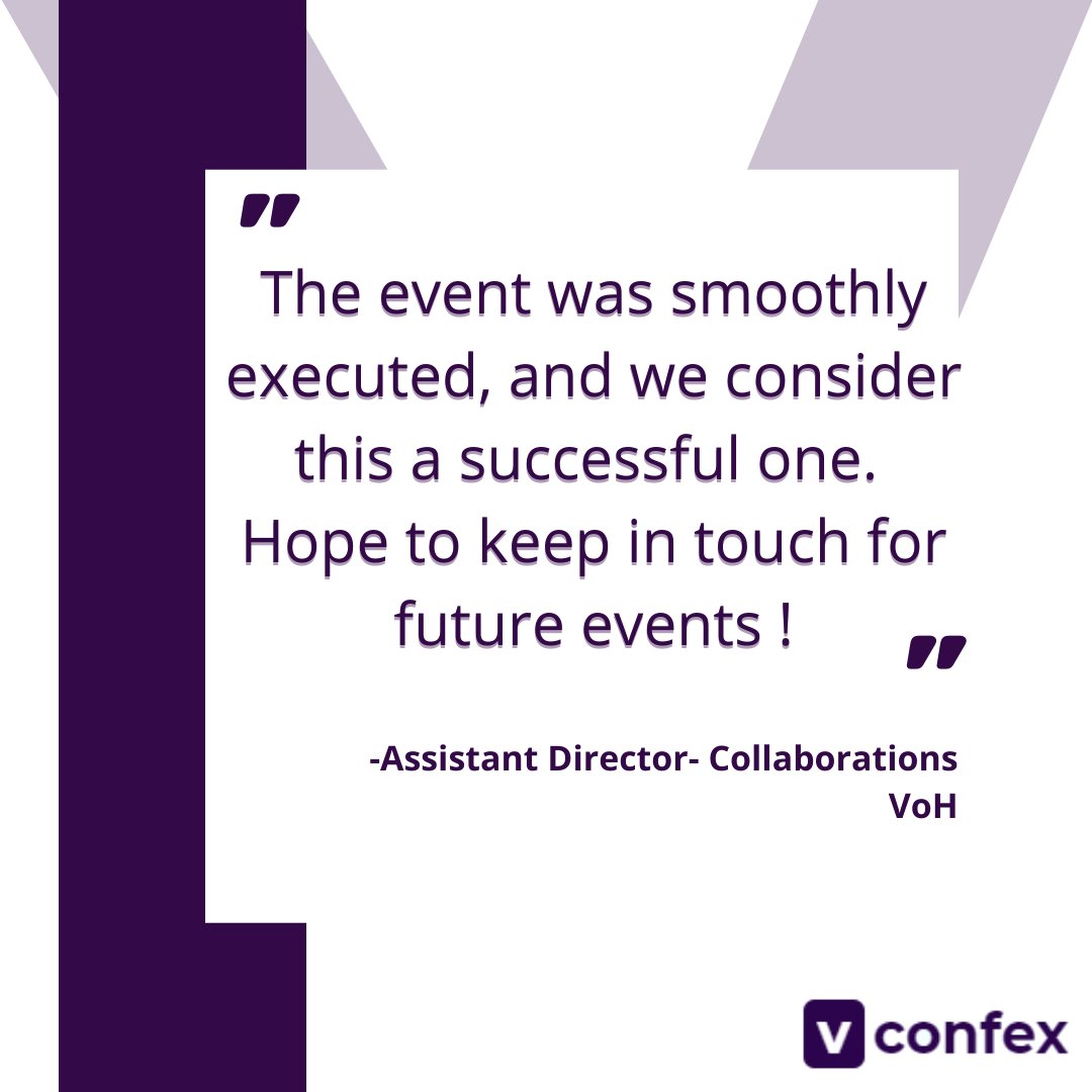 When it comes to hosting events virtually, choose Vconfex.
With our 24X7 support, we make sure that your event turns out to be a success. 

Thank you <a href="/Voiceofhealthc1/">Voiceofhealthcare</a> for your wonderful feedback.

Book a demo now.

vconfex.com