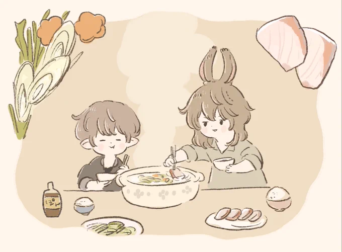うさおとララフェル ぶりしゃぶの準備 #FF14 