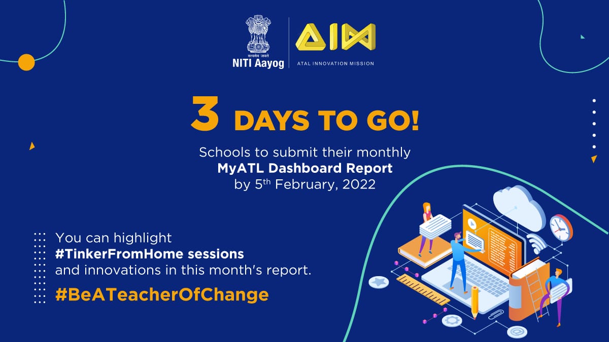 AIMtoInnovate's tweet image. 🚨Deadline Approaching: 3 days to go! 

Update your MyATL Dashboards &amp;amp; stand a chance to become the next ATL school of the month.

👉Don&apos;t forget to highlight #TinkerFromHome sessions and innovations.

🖇️: aim.gov.in/atl/