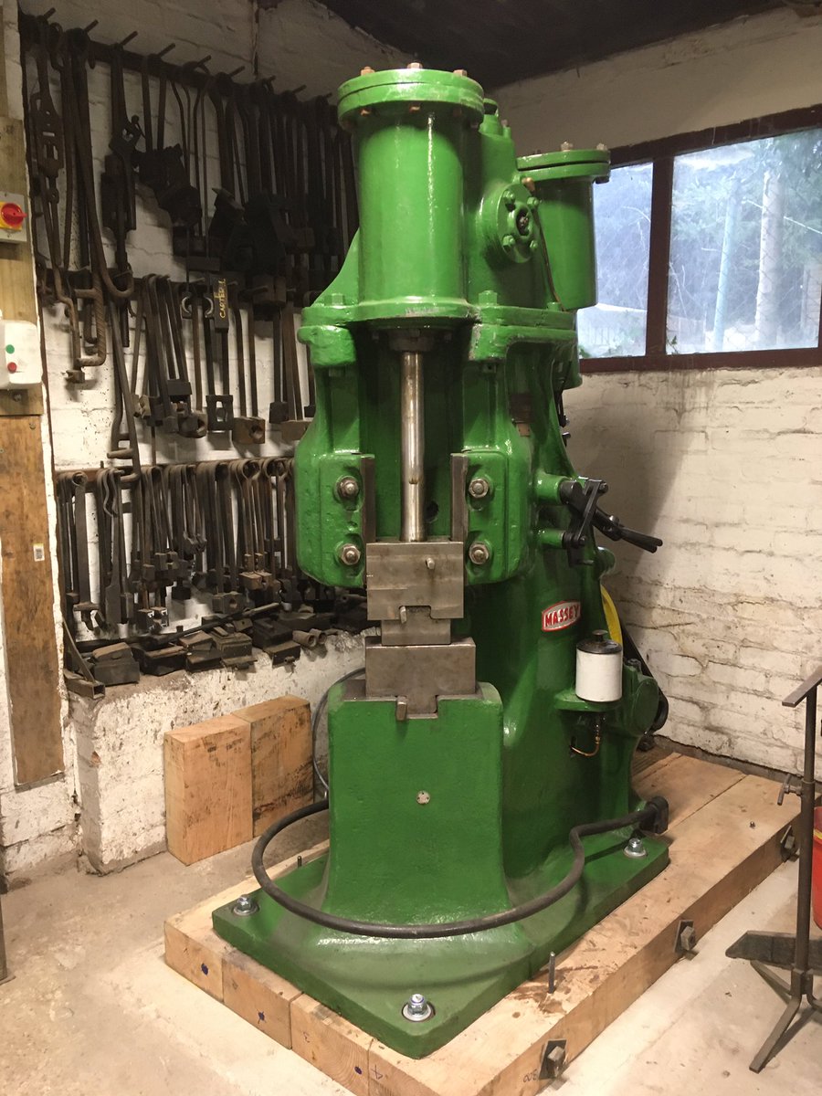 ForgeRavens's tweet photo. #ironworkthursday big mean green machine now in position ready for forging. Massey 100cwt made in 1942 and good for another 50 years #powerhammer #forging https://t.co/7lw6zyYKp4