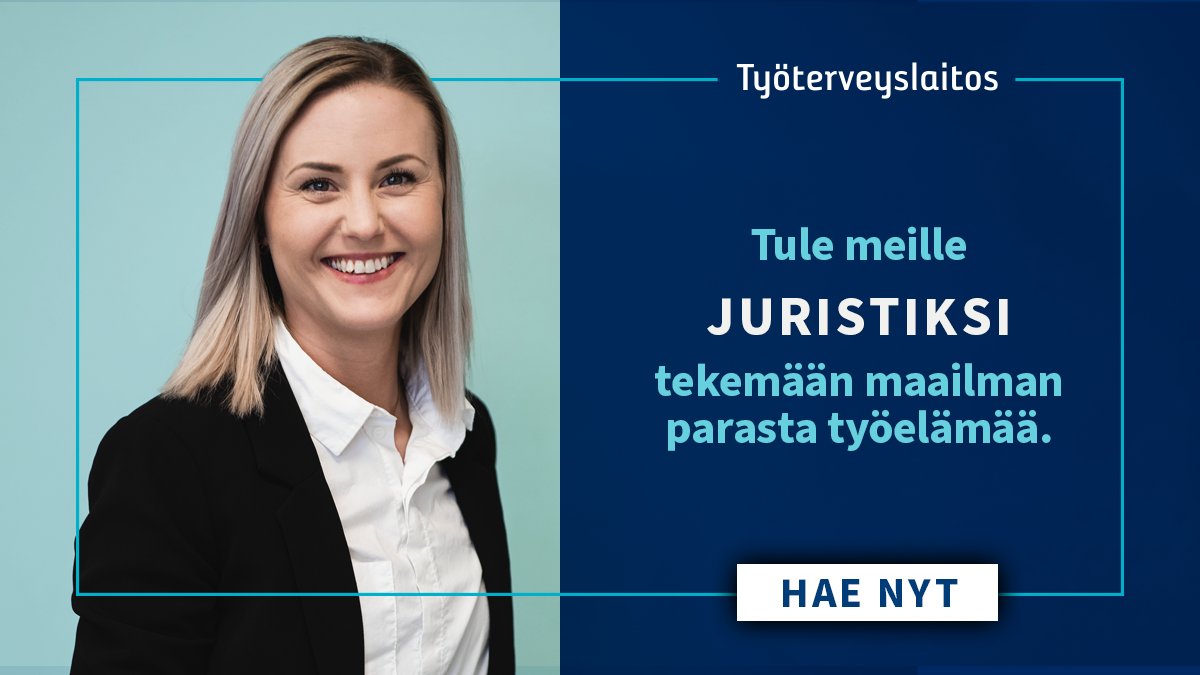 tyoterveys's tweet photo. Juristi, tule meille töihin!

Työterveyslaitoksella sinua odottavat kannustava työyhteisö, kiinnostavat työtehtävät ja työhyvinvointiasi tukevat henkilöstöedut. 💙

Työpisteesi voi sijaita missä tahansa toimipisteessämme.

Hae 20.2. mennessä: https://t.co/t01voPorNb

#rekry https://t.co/rt0SiJ7DKV