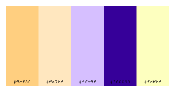 ColPaletteBot's tweet photo. Beep beep, here's a pretty color palette for you!
color-scheme.js parameters used:
- hue: 273
- variation: default
- colors: #ffcf80, #ffe7bf, #d6bfff, #360099, #fdffbf
Have a lovely day!
#twitterbot #colorpalette #colors #palette #prettycolors https://t.co/ah8Uggnxl5