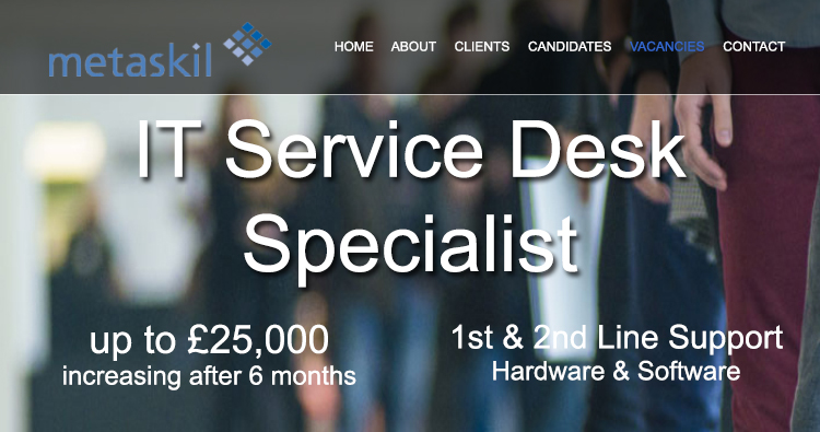 IT Service Desk - 1st and 2nd line support up to £25,000 - based in Hatfield, Hertfordshire For more information please visit - metaskil.com/jobs/it-servic…