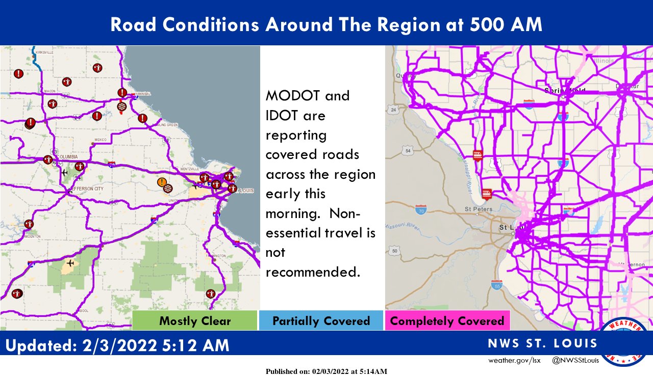 Idot Road Conditions Map Nws St. Louis On Twitter: "Snow Covered Roads Are Being Reported By Modot  And Idot This Morning. Non-Essential Travel Is Not Recommended. For The  Latest Road Conditions Check Https://T.co/Mocuqtr4A0 And  Https://T.co/Mtddac74Hx #Stlwx #