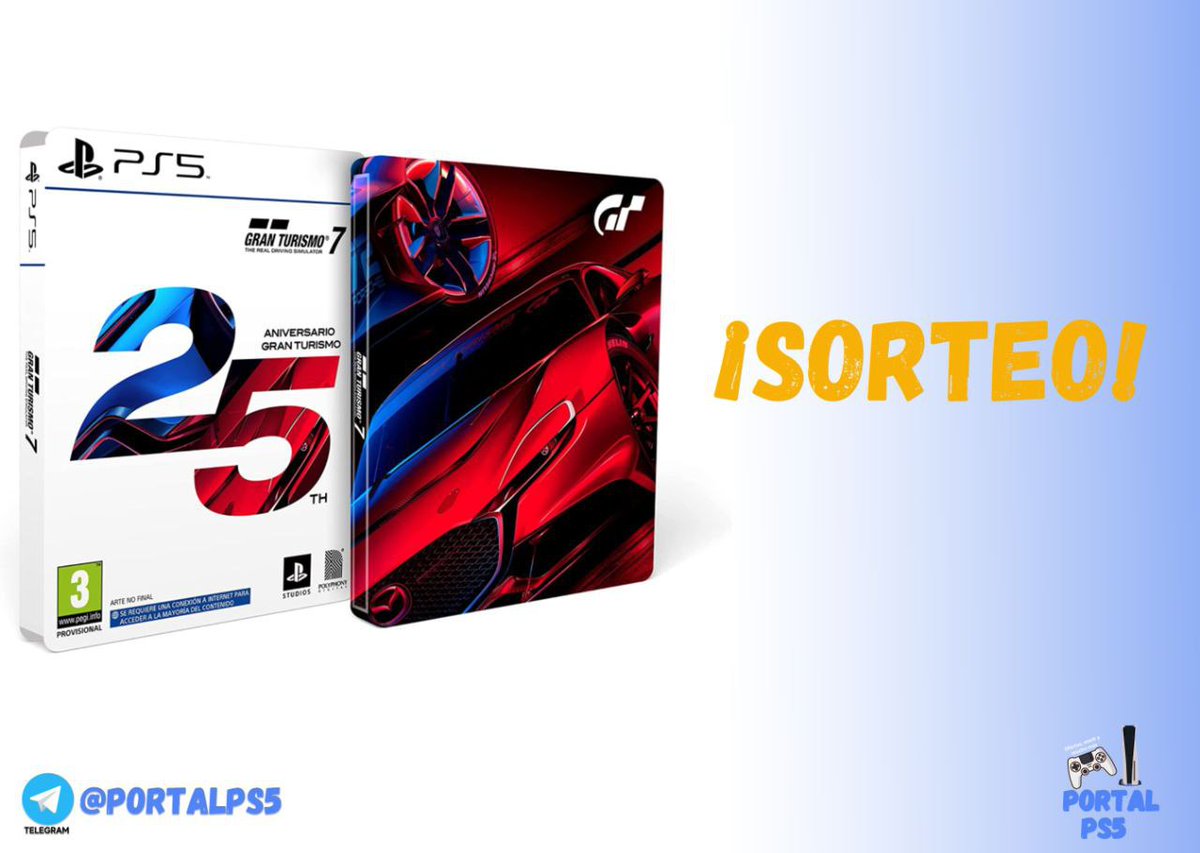 PortalPS5 🎮 (@portal_ps5) on Twitter photo 💥 Sorteo Gran Turismo 7 Edición Especial 25 Aniversario 💥
Participa así :
1.RT a este TWEET del sorteo + Seguirnos <a href="/portal_ps5/">PortalPS5 🎮</a>
2.Seguir en Telegram :
t.me/portalps5
3.Seguir en Telegram ;
t.me/portalgameres
Con eso ya participas en el sorteo ✅
Suerte 🍀
Bases👇🏻 💥 Sorteo Gran Turismo 7 Edición Especial 25 Aniversario 💥
Participa así :
1.RT a este TWEET del sorteo + Seguirnos <a href="/portal_ps5/">PortalPS5 🎮</a>
2.Seguir en Telegram :
t.me/portalps5
3.Seguir en Telegram ;
t.me/portalgameres
Con eso ya participas en el sorteo ✅
Suerte 🍀
Bases👇🏻