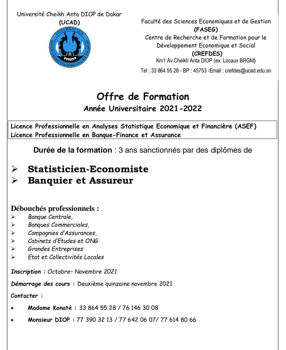 BaXaadim's tweet photo. Offre de #formation à la FACULTÉ DES SCIENCES ÉCONOMIQUES ET DE GESTION.
#CREFDES #UCAD
@UCAD_Senegal 
Veuillez remplir le formulaire suivant 👎
Lien :
https://t.co/ufStXzWWqx https://t.co/iL83gMNalJ