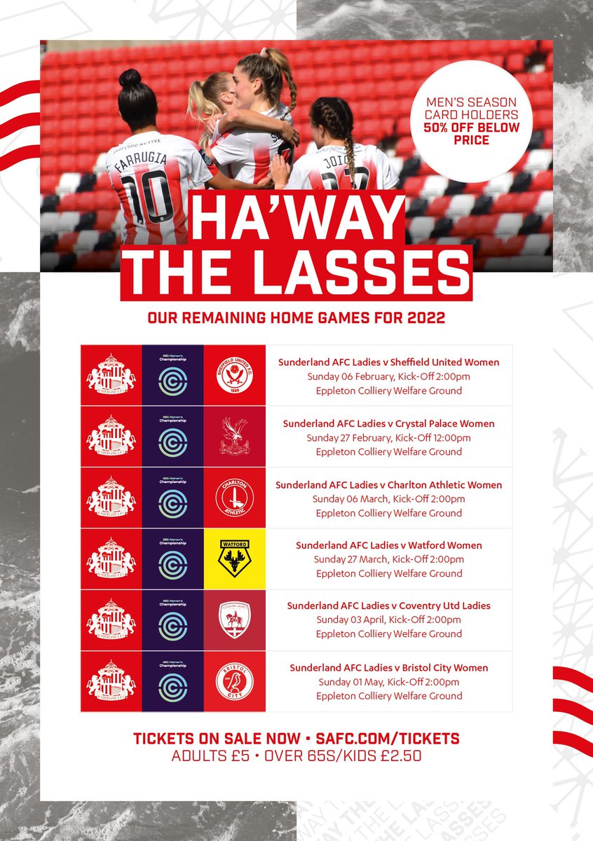 6️⃣ to go at Eppleton for the Lasses 👏

#SAFC season card holders can buy half-price tickets to all our remaining home games!

#SAFCLadies | @FAWomensChamp