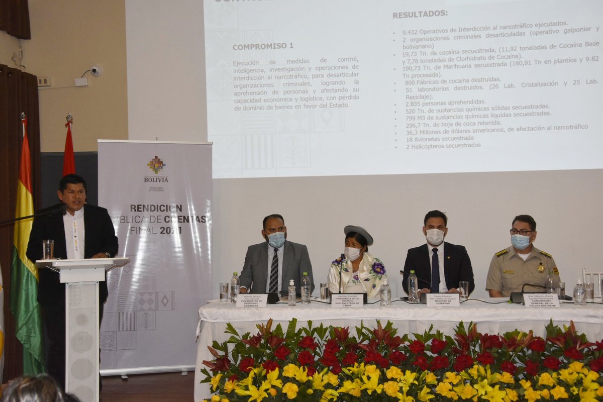 VDS_SC's tweet photo. Viceministro de Defensa Social Social, Jaime Mamani, en la rendición pública de cuentas inicial 2021, indicó que con el modelo soberano se logró ejecutar el 93% de la ejecución presupuestaria con resultados exitosos que fueron aplaudidas por la comunidad internacional. https://t.co/AtCosO6MNU