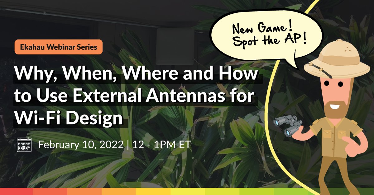 Join our webinar next Thursday for a deep dive into external antennas. We'll be answering "Why, When, Where and How to Use External Antennas for Wi-Fi Design," plus a fun interactive game of "Spot the AP!" Register: hubs.ly/Q013stYr0