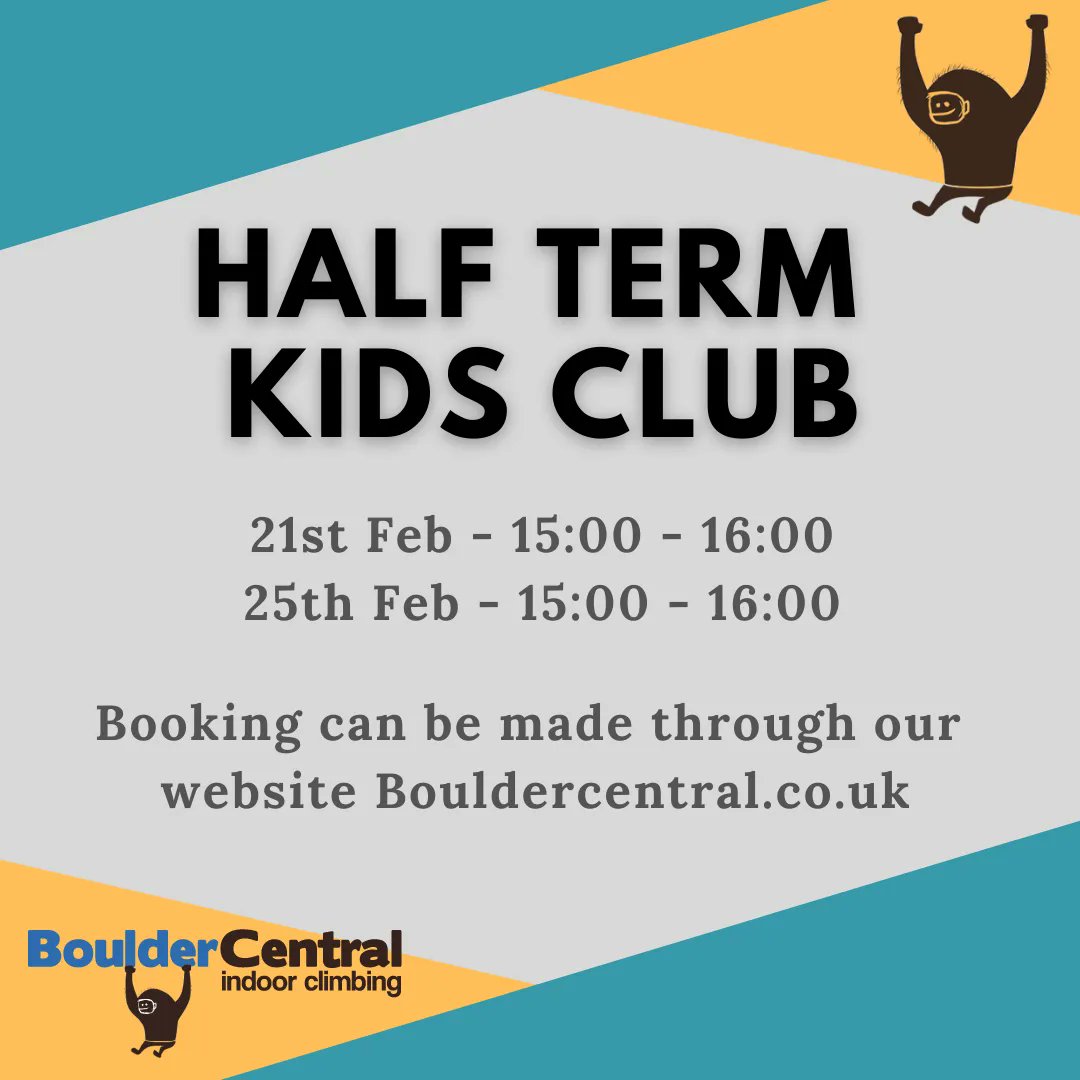 With half term fast approaching, we are now opening booking for our kids clubs on the 21st and 25th Feb 🐒 They have limited availability so be sure to book to secure a place! 

#bouldercentral #bouldering #indoorclimbing #youngclimbers #climbingnation #climbingcentre #half_term