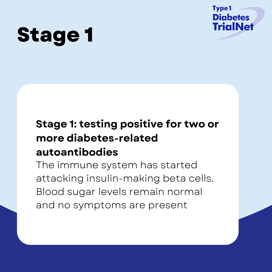 T1D_TrialNet's tweet photo. Type 1 diabetes is an autoimmune disease that progresses in three stages. Risk screening through TrialNet is offered at no cost to eligible individuals to evaluate their personal risk of developing T1D. Sign up at https://t.co/TxC7UN5XDu or using the link in our bio! https://t.co/ljjxmIDSod