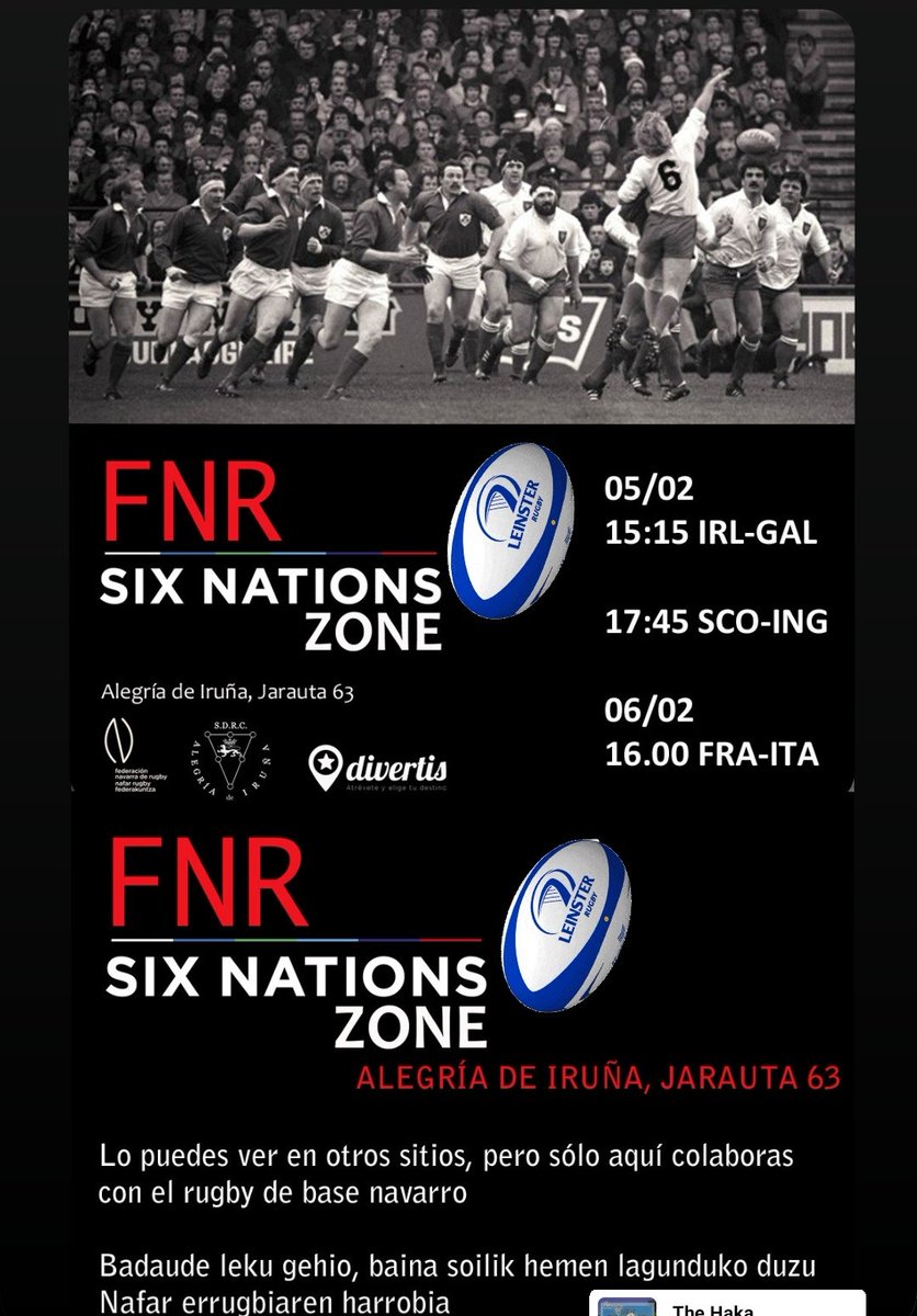 Asteburu honetan beti bezala Rugby-a ikusteko aukera izango duzue giro paregabe batekin!! Anima zaitezte!!

Como siempre este fin de semana podréis disfrutar del Rugby con el mejor ambiente! Animaros!!