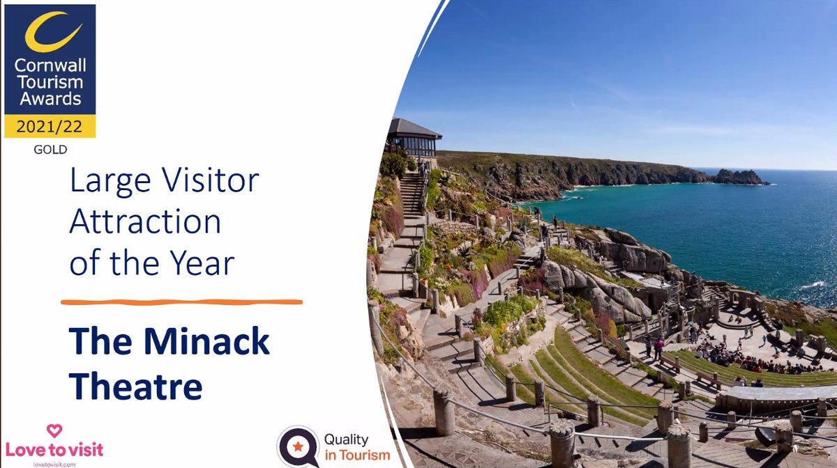 CornwallTA's tweet photo. This year’s #Gold for #LargeAttraction goes to The Minack Theatre in #porthcurno @minacktheatre Well done #cta21
Thank you sponsors @lovetovisituk https://t.co/L5CkWZri33
