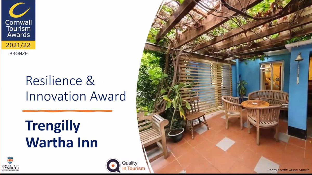 next up is the topical #Resilience and #Innovation award sponsored by Plymouth Business <a href="/PlymUniBusiness/">Plymouth Business School</a>

The first Bronze award goes to rengilly Wartha Inn near #Falmouth <a href="/trengilly/">Trengilly Wartha Inn</a> #cta2T1 #cta21